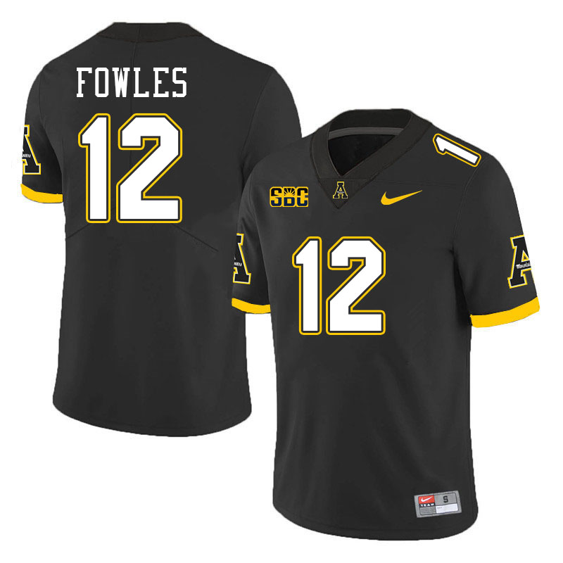 Appalachian State Mountaineers #12 William Fowles College Football Jerseys Stitched-Black